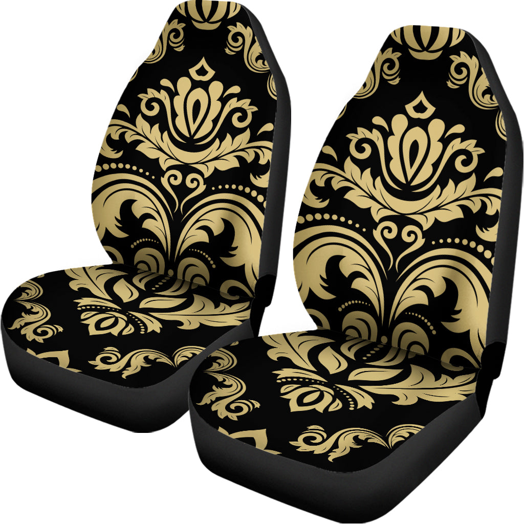 Black And Beige Damask Pattern Print Universal Fit Car Seat Covers
