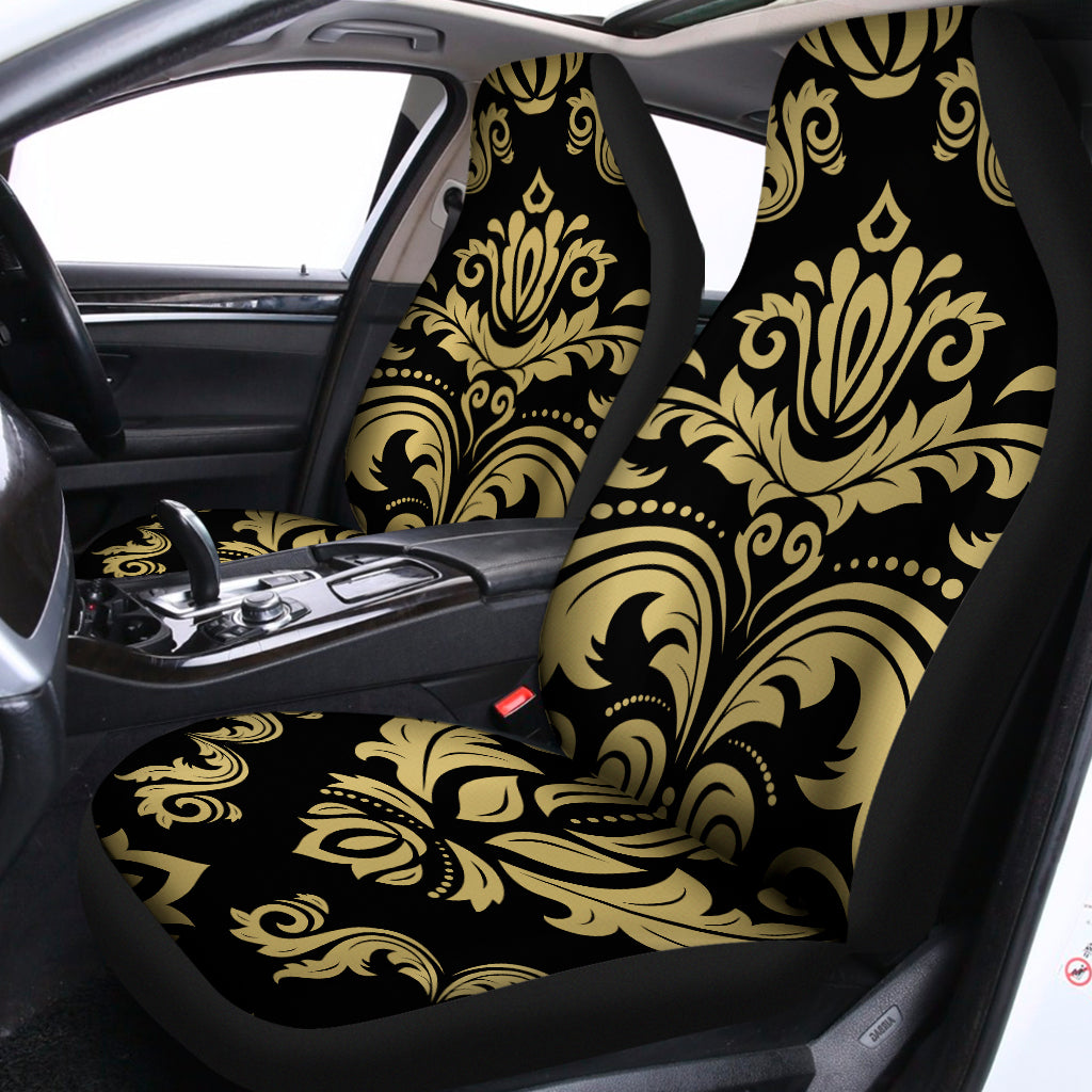 Black And Beige Damask Pattern Print Universal Fit Car Seat Covers