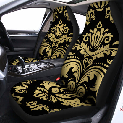 Black And Beige Damask Pattern Print Universal Fit Car Seat Covers