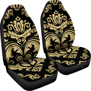 Black And Beige Damask Pattern Print Universal Fit Car Seat Covers