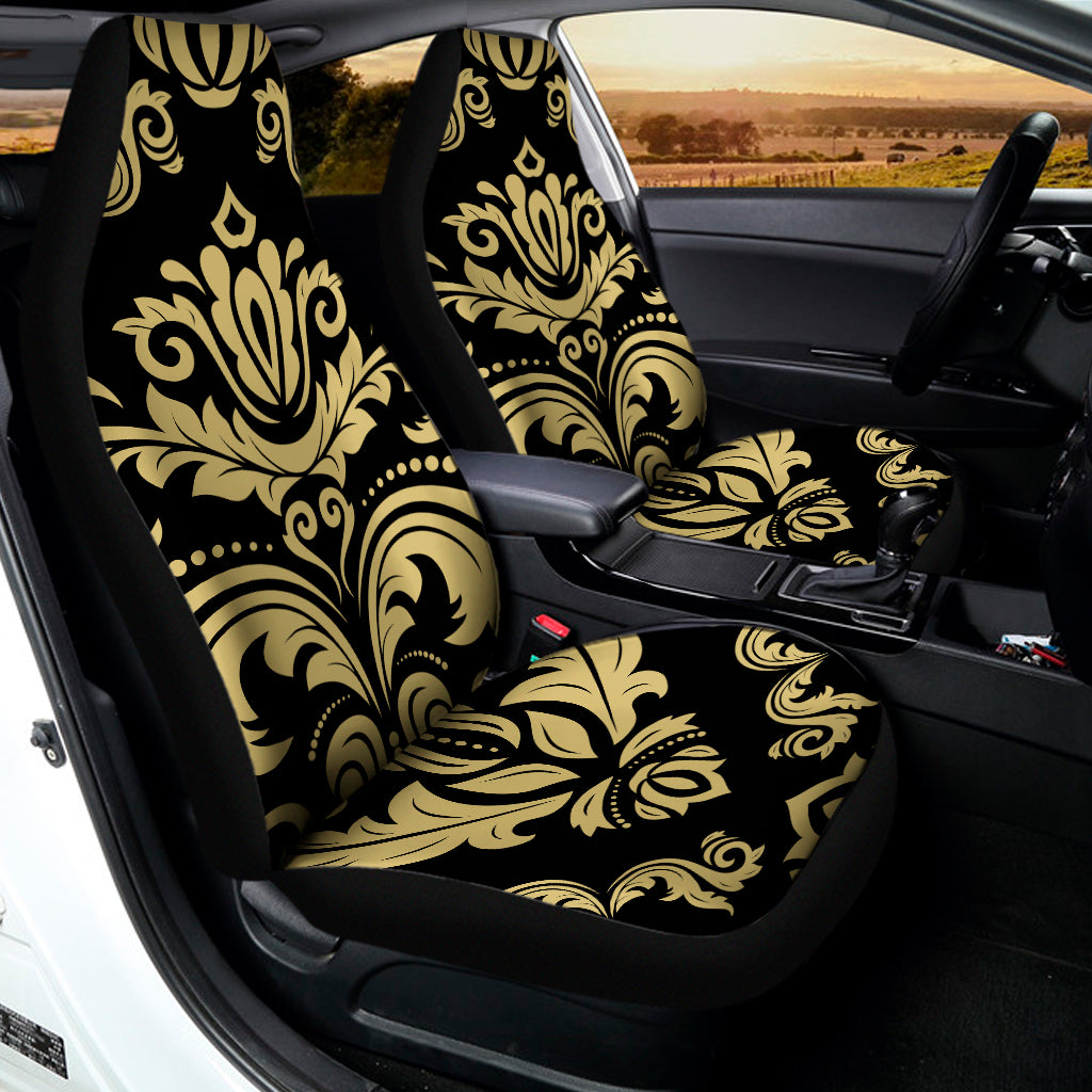 Black And Beige Damask Pattern Print Universal Fit Car Seat Covers