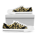 Black And Beige Damask Pattern Print White Low Top Sneakers