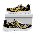 Black And Beige Damask Pattern Print White Running Shoes