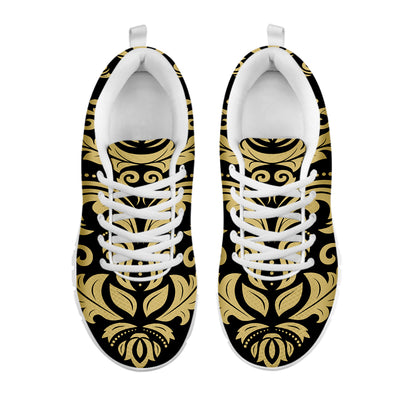 Black And Beige Damask Pattern Print White Sneakers