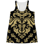 Black And Beige Damask Pattern Print Women's Racerback Tank Top