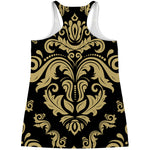Black And Beige Damask Pattern Print Women's Racerback Tank Top