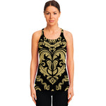 Black And Beige Damask Pattern Print Women's Racerback Tank Top