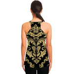 Black And Beige Damask Pattern Print Women's Racerback Tank Top