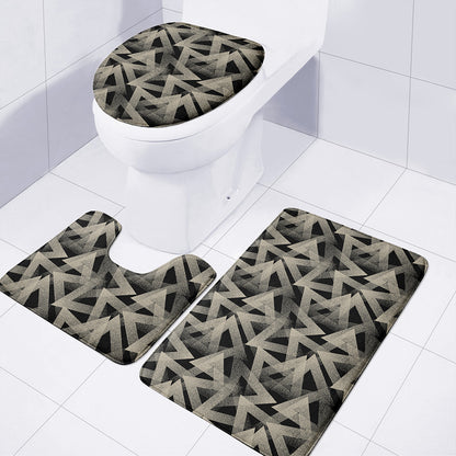 Black And Beige Geometric Triangle Print 3 Piece Bath Mat Set