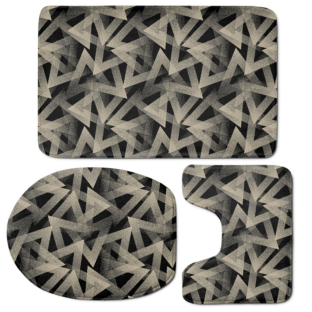 Black And Beige Geometric Triangle Print 3 Piece Bath Mat Set