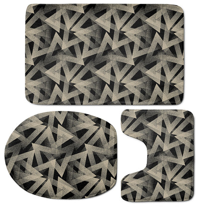 Black And Beige Geometric Triangle Print 3 Piece Bath Mat Set