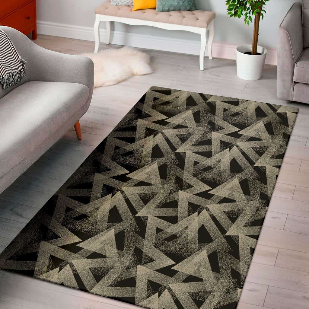 Black And Beige Geometric Triangle Print Area Rug
