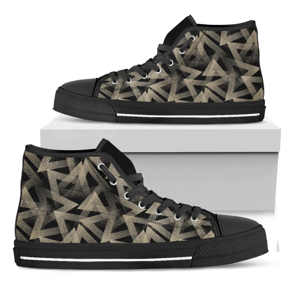 Black And Beige Geometric Triangle Print Black High Top Shoes