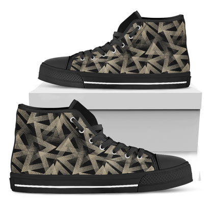 Black And Beige Geometric Triangle Print Black High Top Shoes