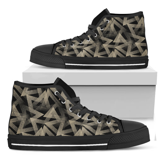 Black And Beige Geometric Triangle Print Black High Top Shoes