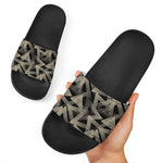 Black And Beige Geometric Triangle Print Black Slide Sandals