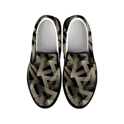 Black And Beige Geometric Triangle Print Black Slip On Shoes