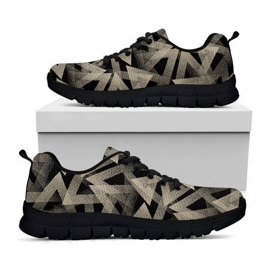 Black And Beige Geometric Triangle Print Black Sneakers