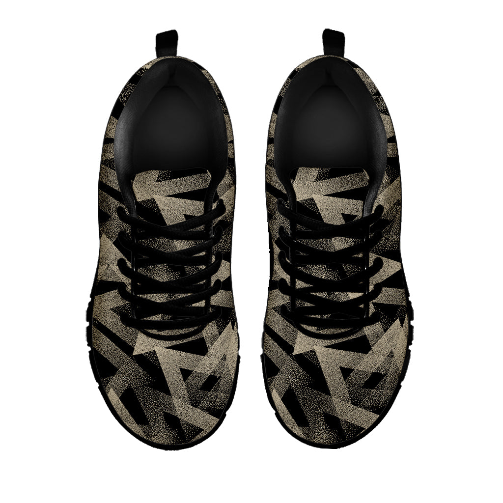 Black And Beige Geometric Triangle Print Black Sneakers