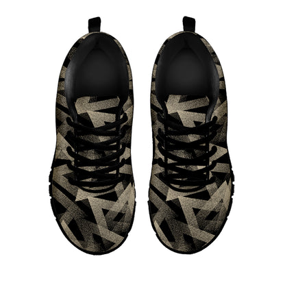 Black And Beige Geometric Triangle Print Black Sneakers