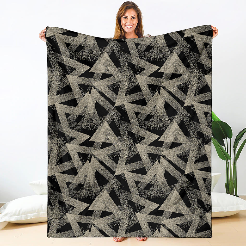 Black And Beige Geometric Triangle Print Blanket