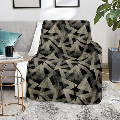 Black And Beige Geometric Triangle Print Blanket