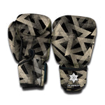 Black And Beige Geometric Triangle Print Boxing Gloves