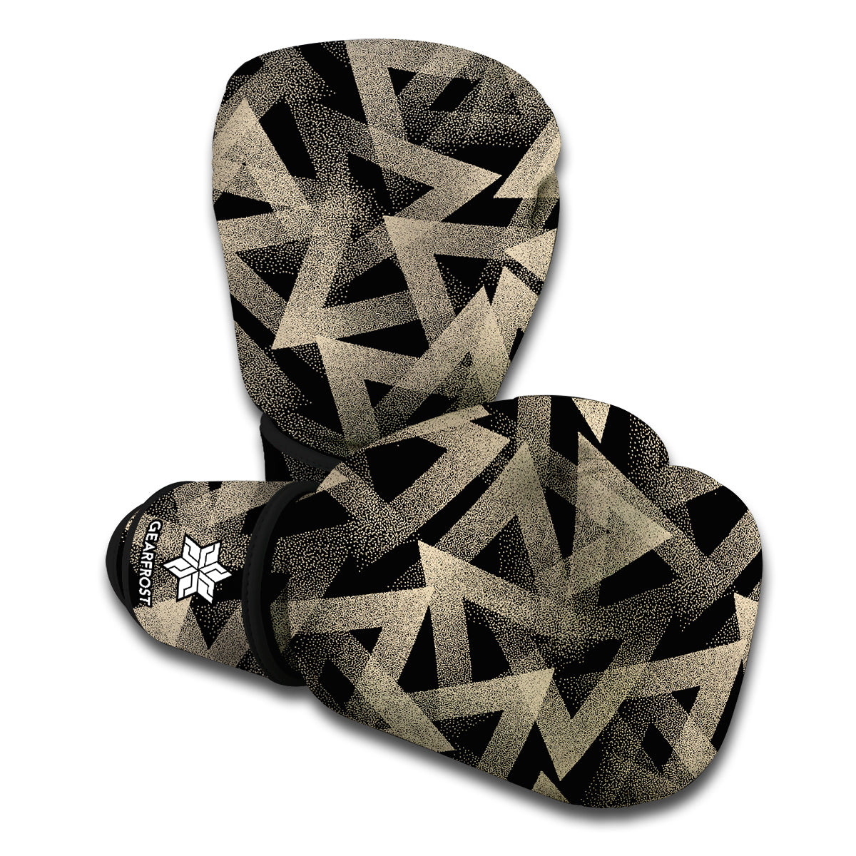 Black And Beige Geometric Triangle Print Boxing Gloves