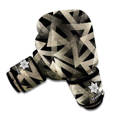 Black And Beige Geometric Triangle Print Boxing Gloves