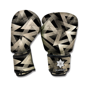 Black And Beige Geometric Triangle Print Boxing Gloves