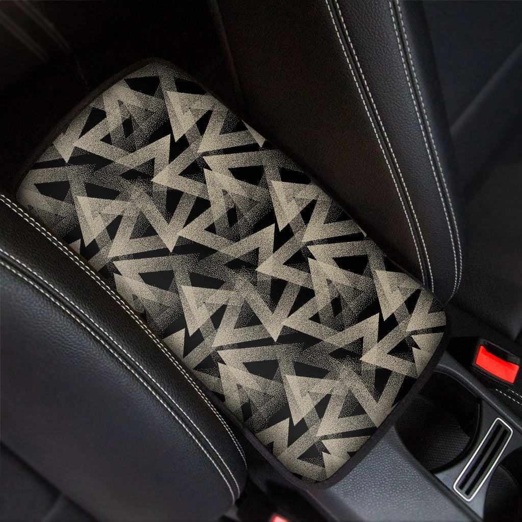 Black And Beige Geometric Triangle Print Car Center Console Cover