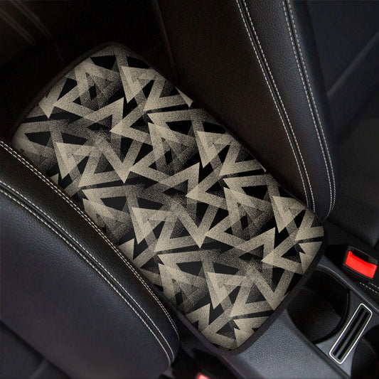 Black And Beige Geometric Triangle Print Car Center Console Cover