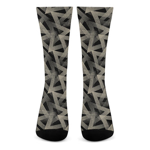 Black And Beige Geometric Triangle Print Crew Socks