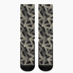 Black And Beige Geometric Triangle Print Crew Socks