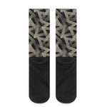 Black And Beige Geometric Triangle Print Crew Socks