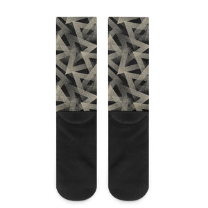 Black And Beige Geometric Triangle Print Crew Socks