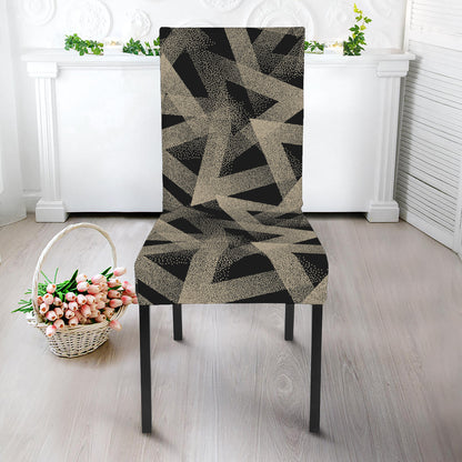 Black And Beige Geometric Triangle Print Dining Chair Slipcover