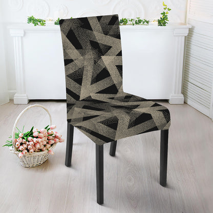 Black And Beige Geometric Triangle Print Dining Chair Slipcover
