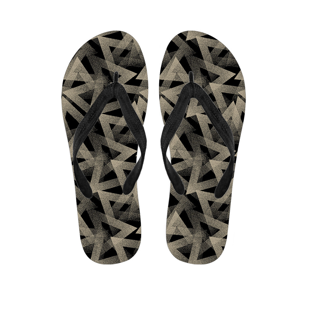 Black And Beige Geometric Triangle Print Flip Flops