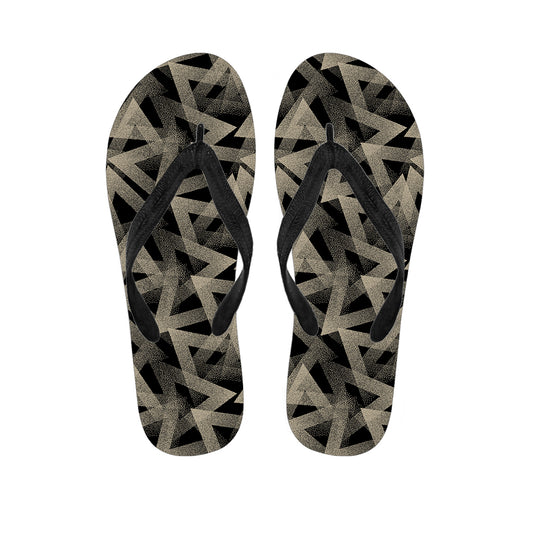 Black And Beige Geometric Triangle Print Flip Flops
