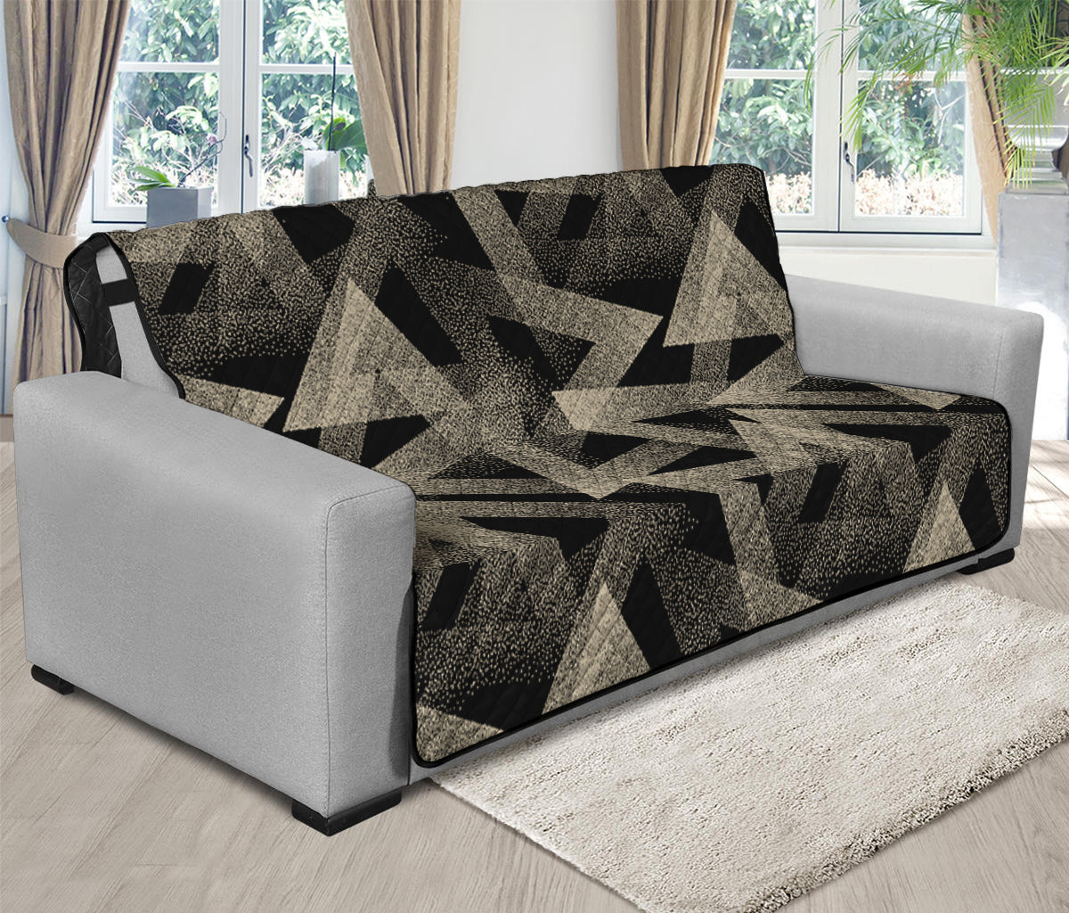 Black And Beige Geometric Triangle Print Futon Protector