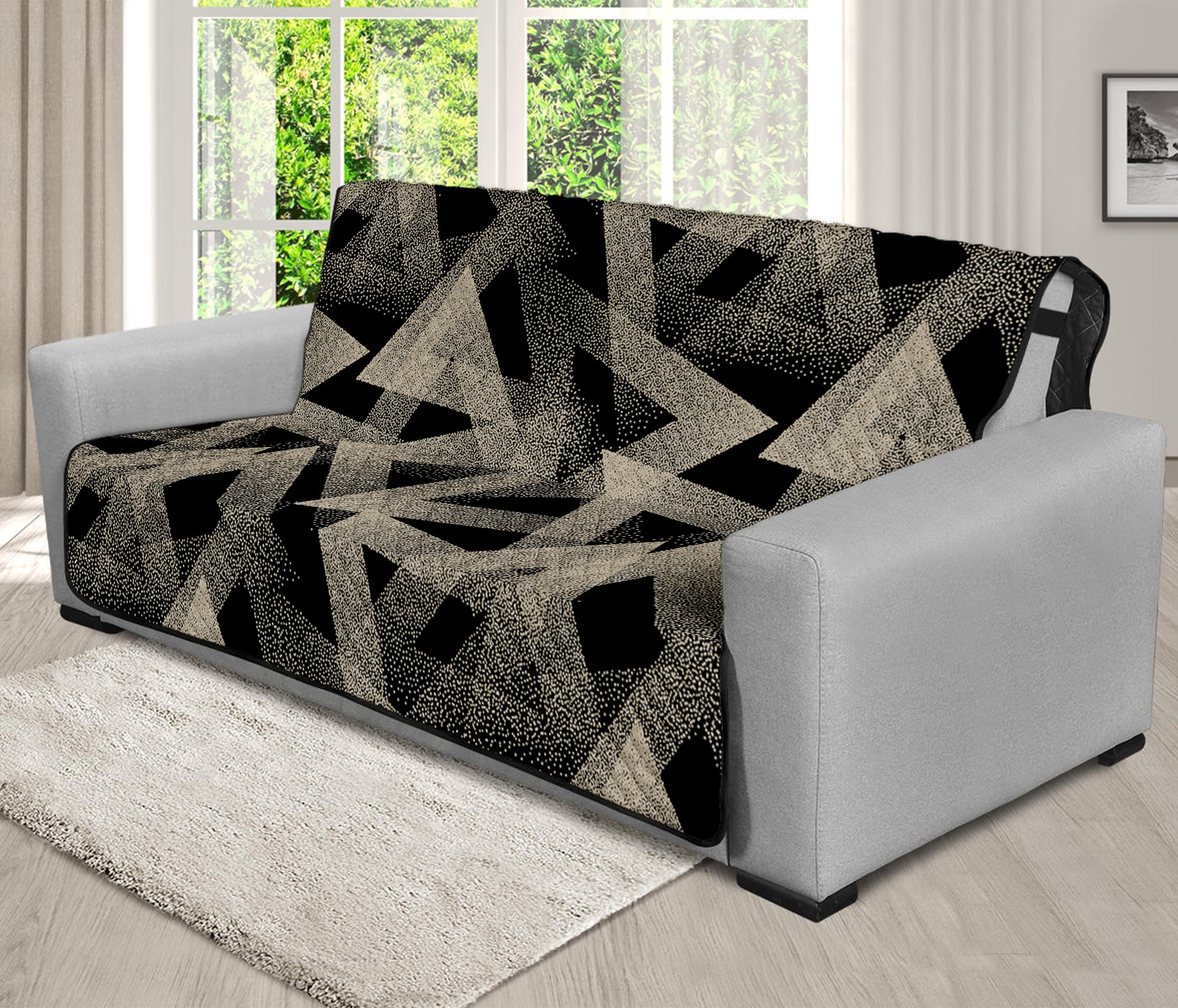 Black And Beige Geometric Triangle Print Futon Protector