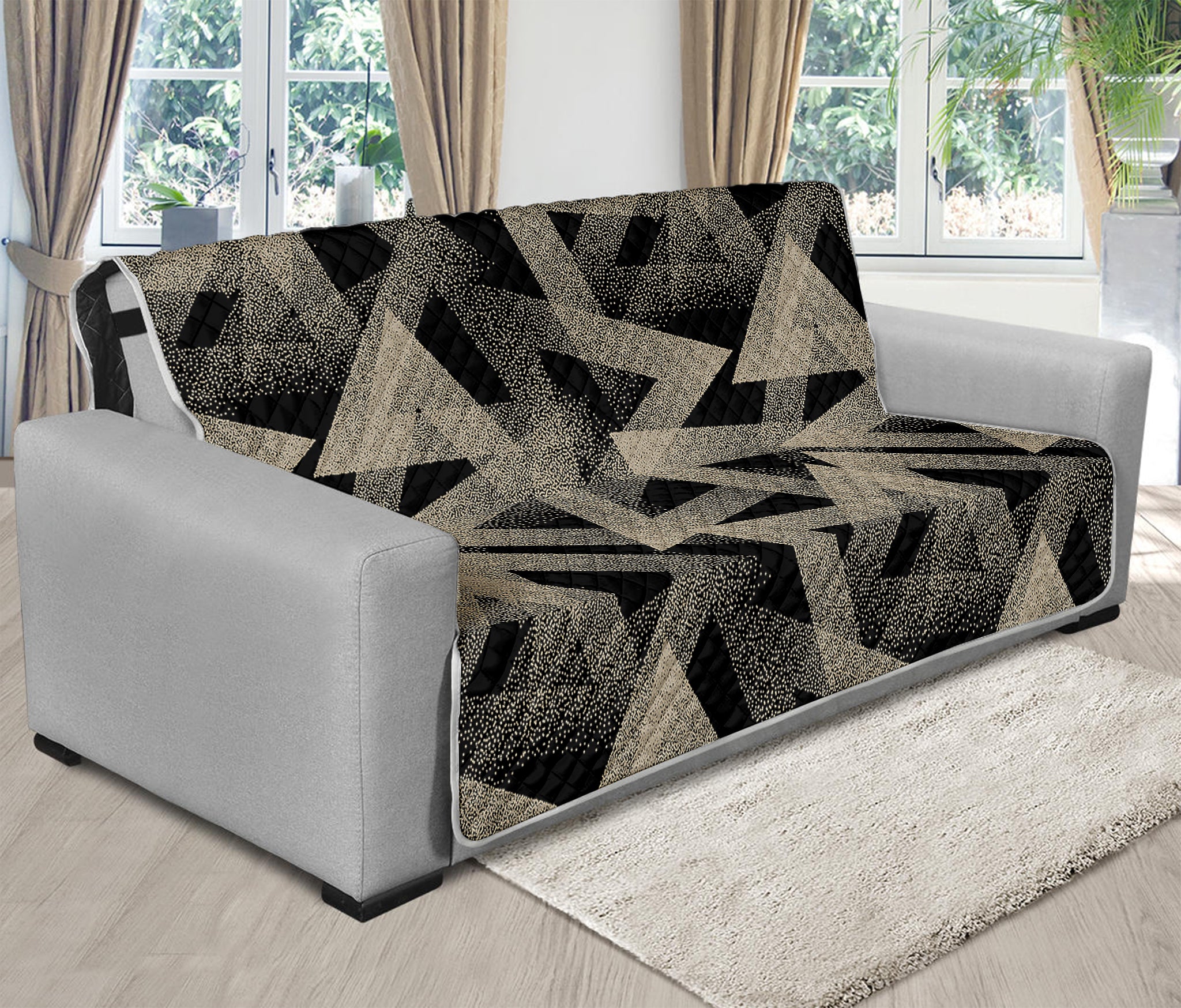 Black And Beige Geometric Triangle Print Futon Protector