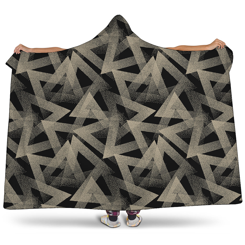 Black And Beige Geometric Triangle Print Hooded Blanket