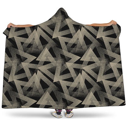 Black And Beige Geometric Triangle Print Hooded Blanket
