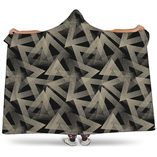 Black And Beige Geometric Triangle Print Hooded Blanket