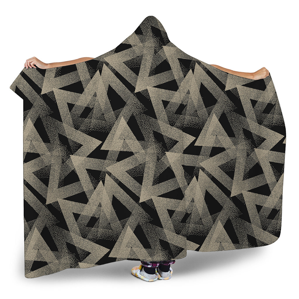 Black And Beige Geometric Triangle Print Hooded Blanket