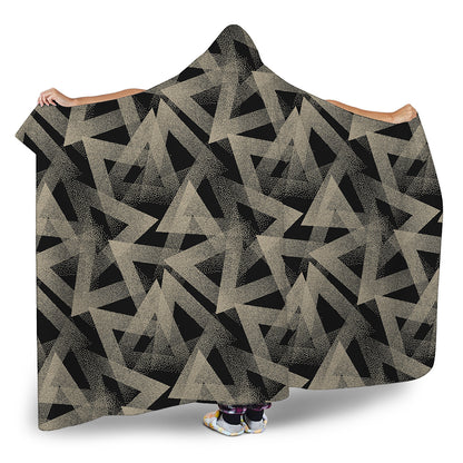 Black And Beige Geometric Triangle Print Hooded Blanket