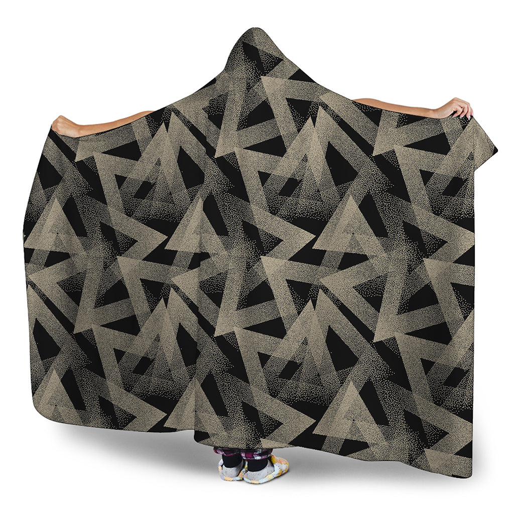 Black And Beige Geometric Triangle Print Hooded Blanket