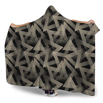 Black And Beige Geometric Triangle Print Hooded Blanket
